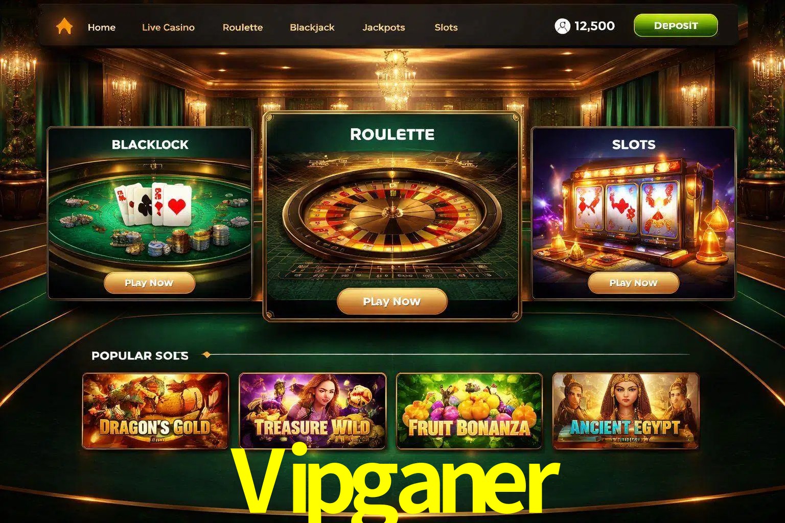 Vista de la plataforma Vipganer Casino mostrando categorías organizadas de juegos en línea